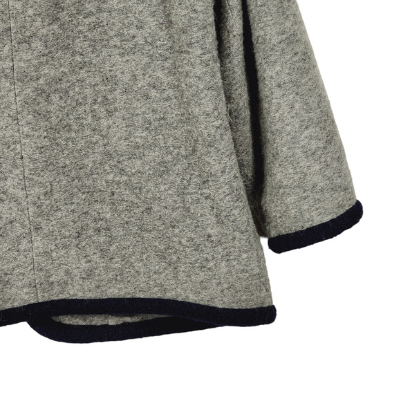J Crew Boiled Wool Coat Jacket S Women Gray Navy Blue Trim Open Front Lined - Picture 9 of 13